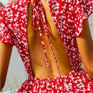 🌸 Flirty Red Floral A-Line Dress 💃 Size L